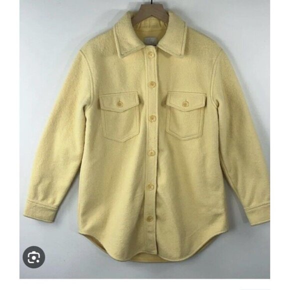 Joie Pale Yellow Fleece Button Up Shacket Size XS Pockets Oversize Jacket S - Picture 4 of 13